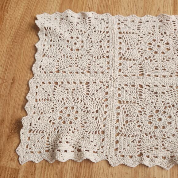 Handmade Crochet Lace Table Runner Ivory 35x13 Rectangular Doily Farmhouse Chic - Picture 7 of 8